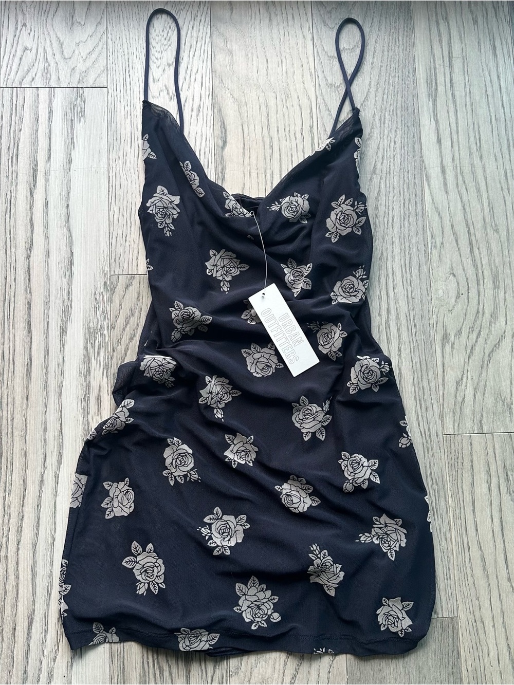 Black Slip Dress with Cream Floral Print